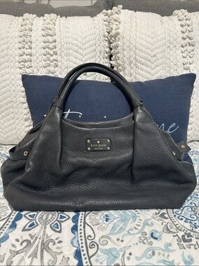 kate spade Dark Gray Pebbled Leather Shoulder Bag with Gold Plate